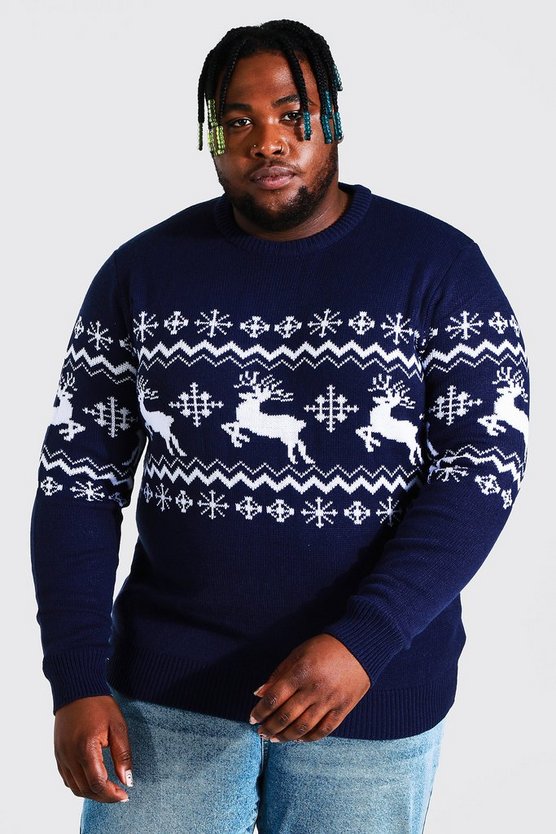 Plus Size Reindeer Panel Christmas Sweater