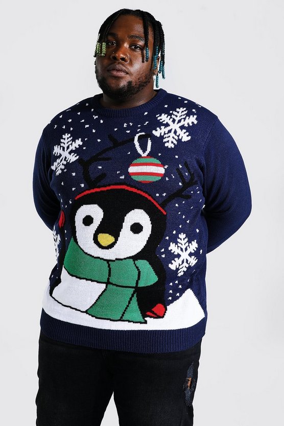 Plus Size Novelty Penguin Christmas Sweater