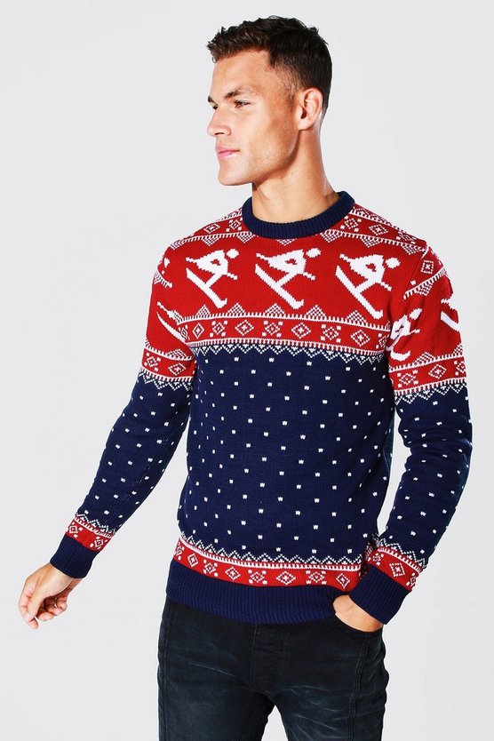 Tall Skiing Fairisle Christmas Jumper