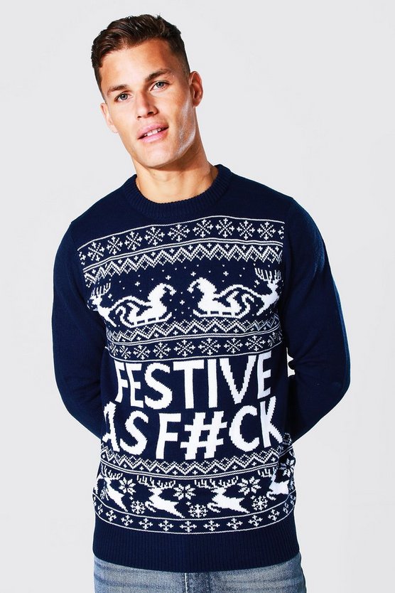 Tall Festive Slogan Christmas Jumper