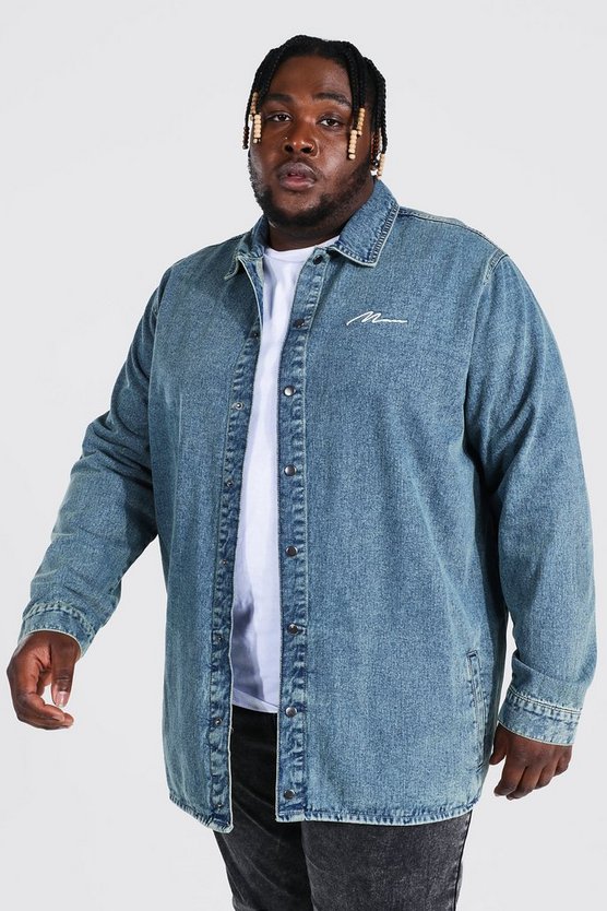 Plus Size Man Longline Denim Shirt Jacket